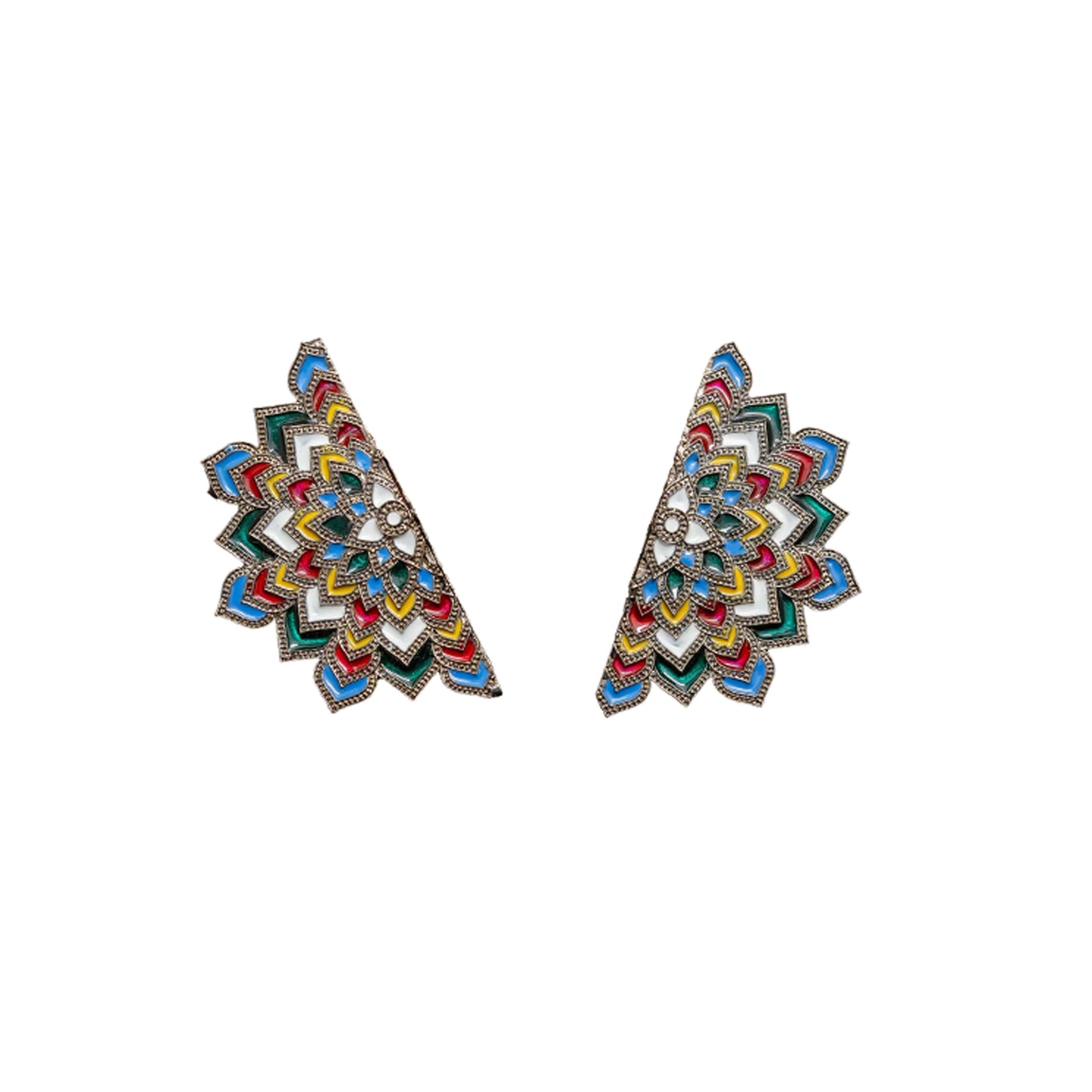 Black outlines colourful angular mandala ethereal earrings