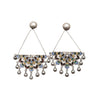 Triangular silver framed enamel ethereal mandala earrings