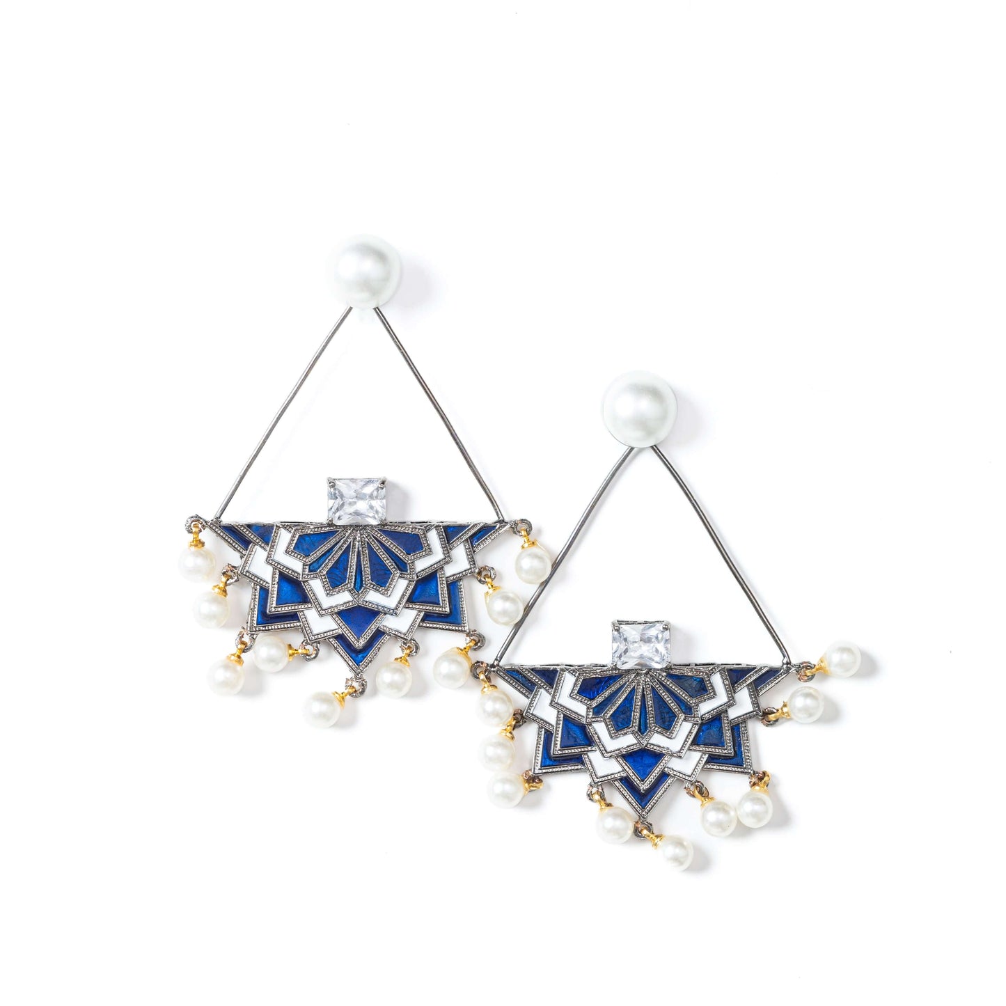 Blue & white enamel astral costume earrings