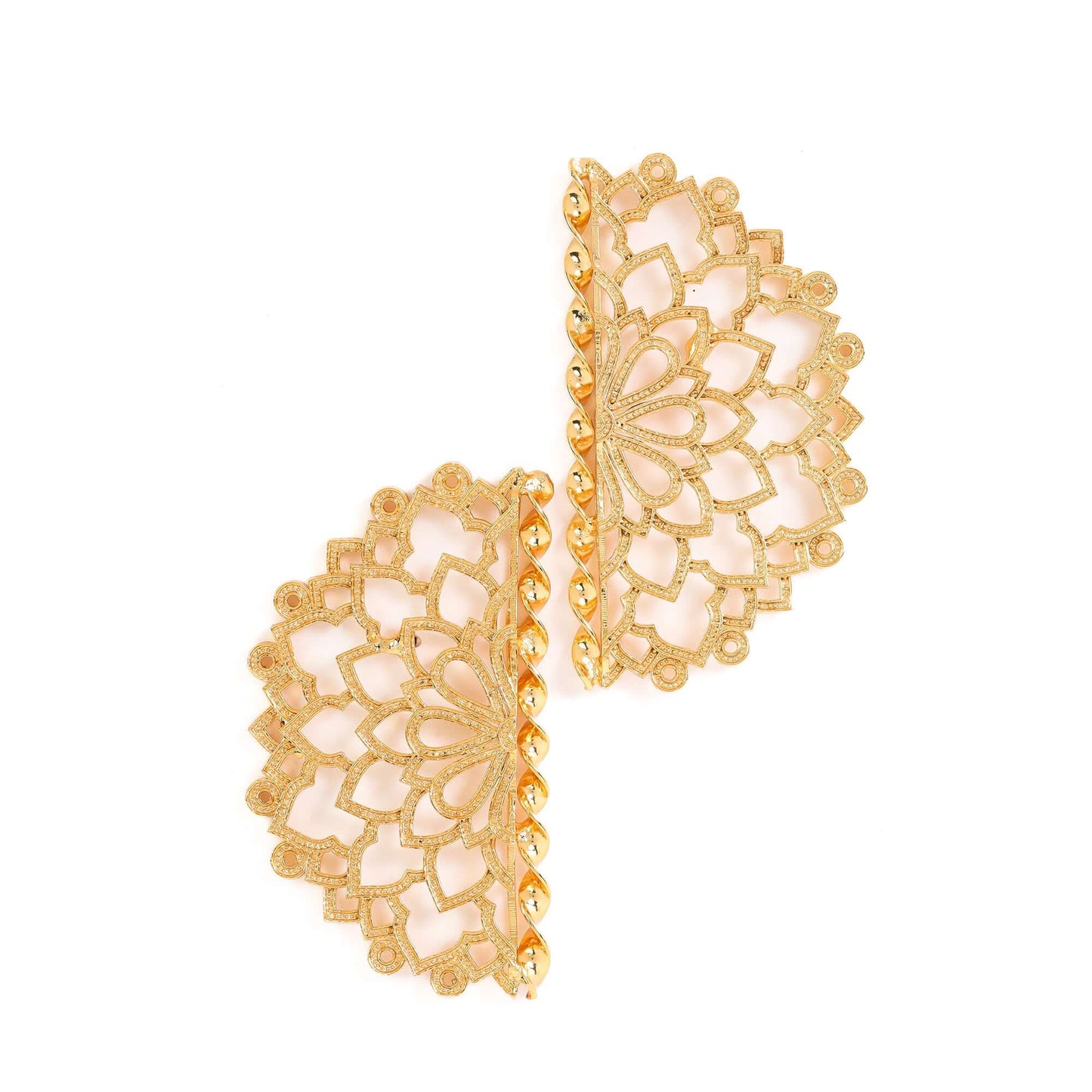 Golden mandala design flourishing filigree earrings