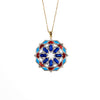 Bold mandala angular design red-blue enamel pendant