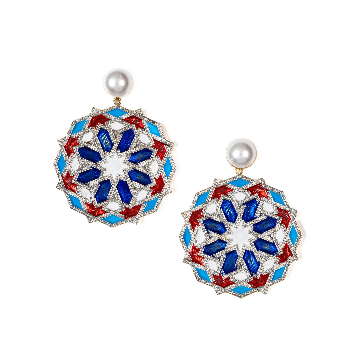Mandala Earrings Designs : Angular Elegance Colorful Enamel Earrings