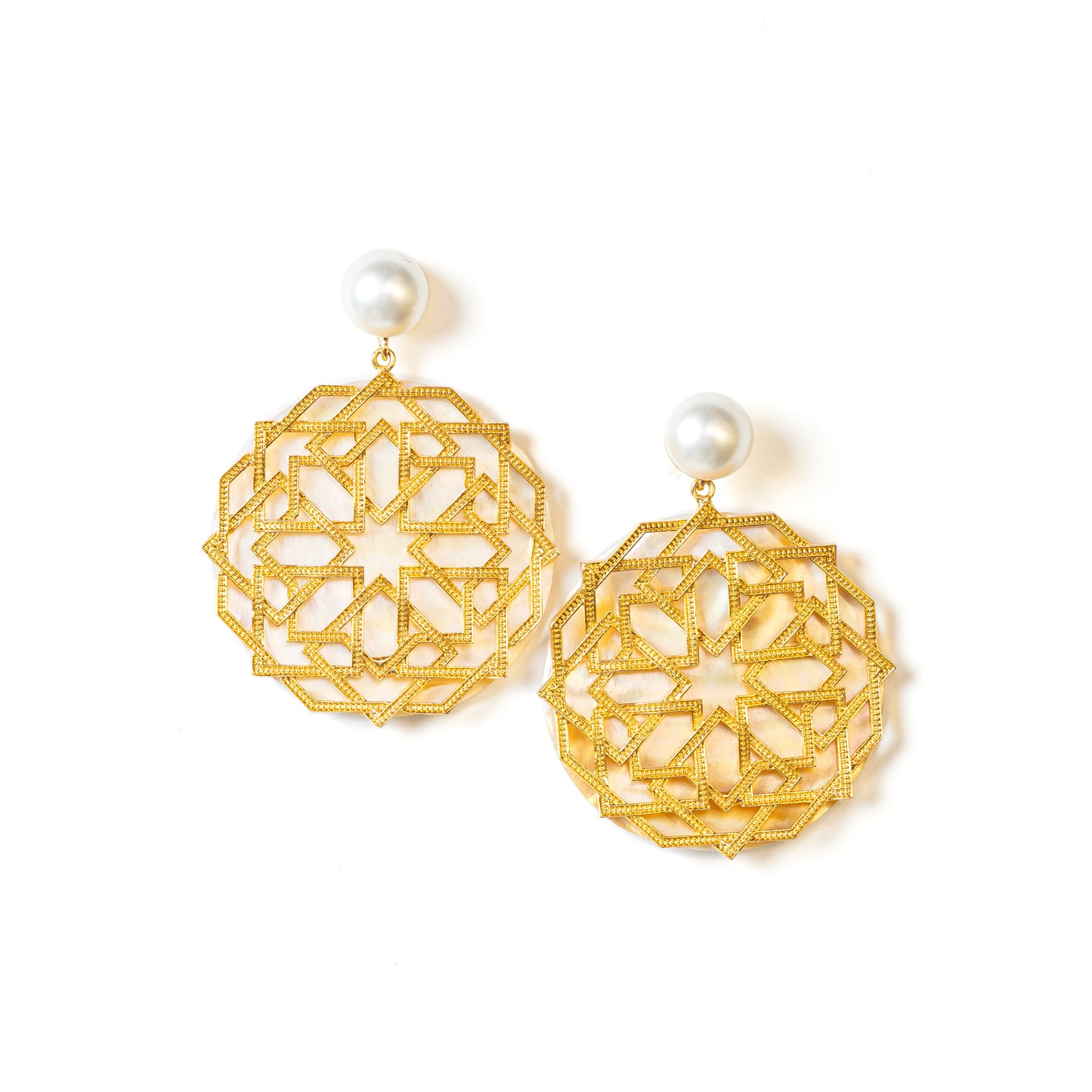 White Statement Earrings : Angular Elegance Mother of Pearl Earrings