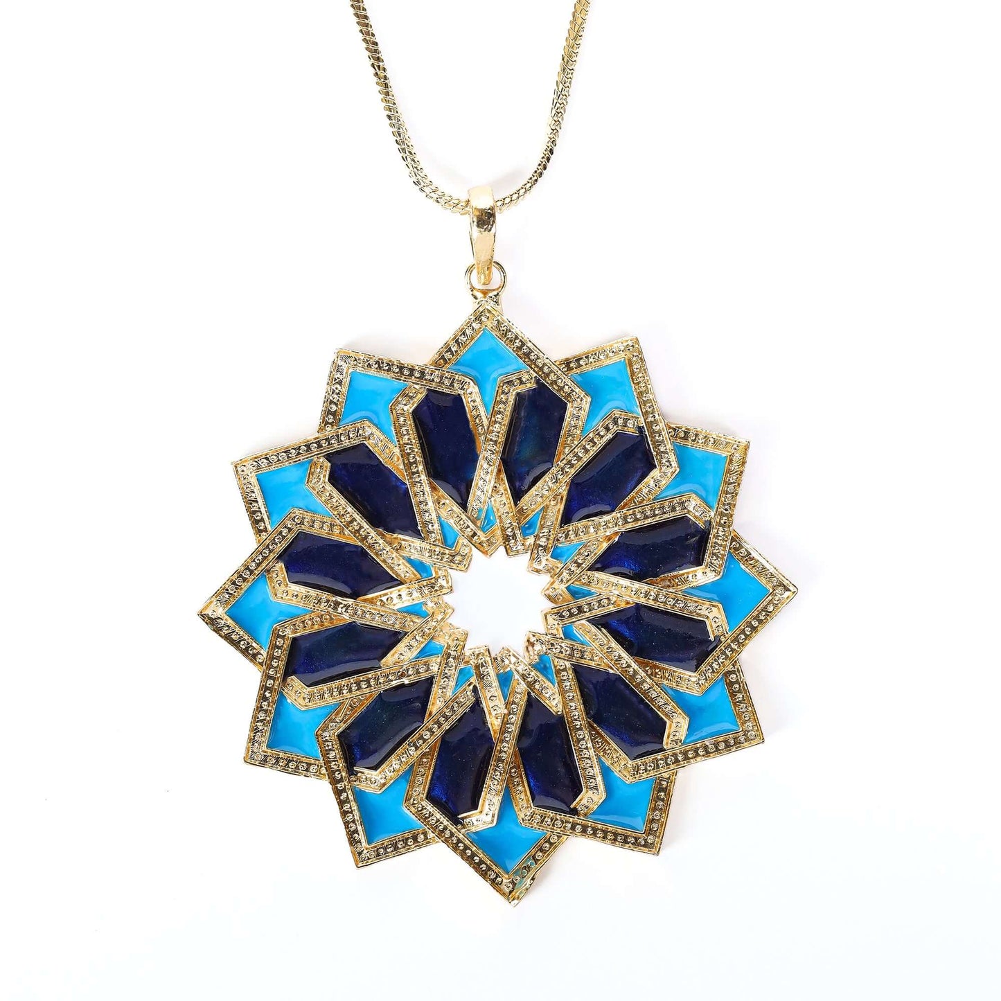 Blue enamel golden coloured mandala pendant
