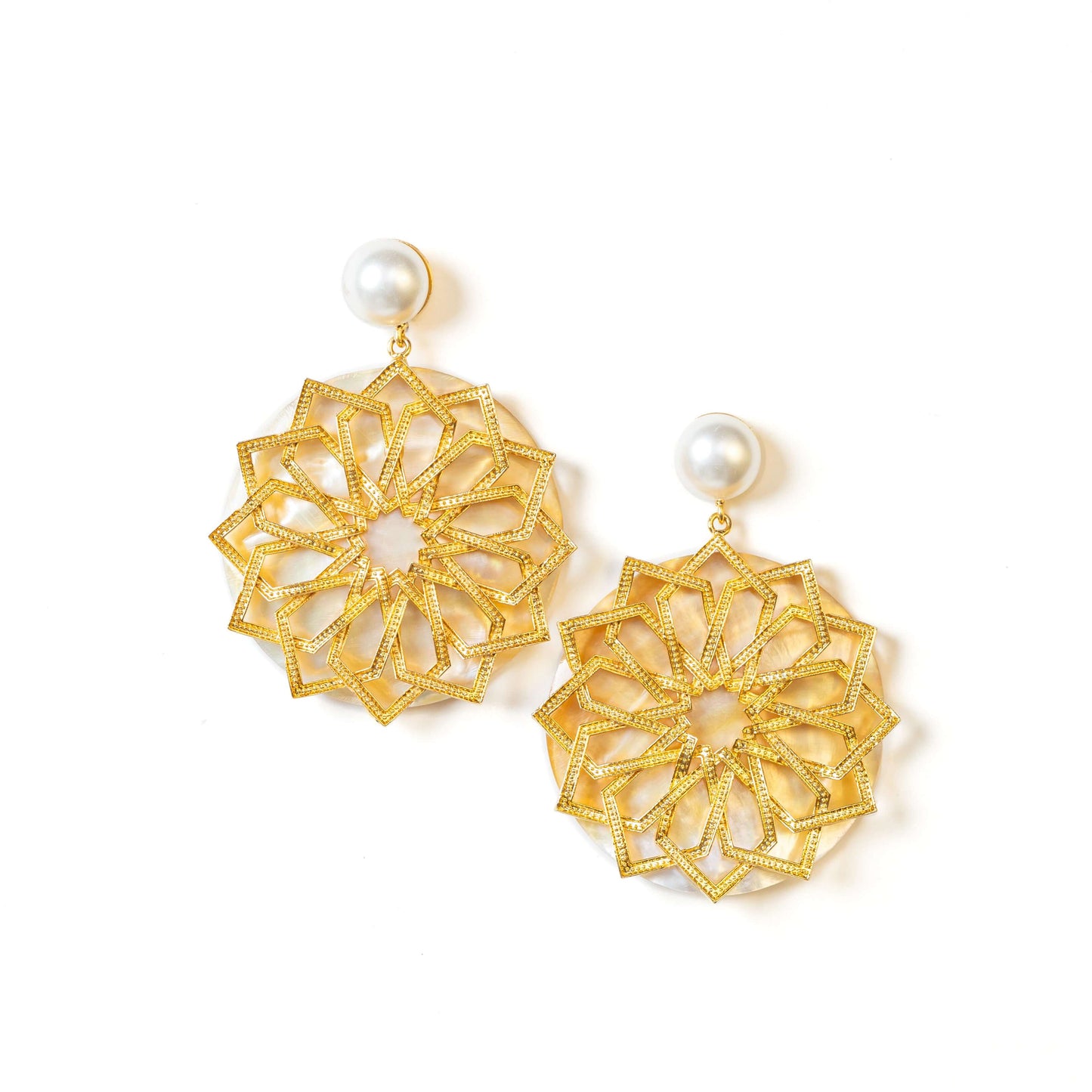 Golden mandala design pearl earrings jewellery