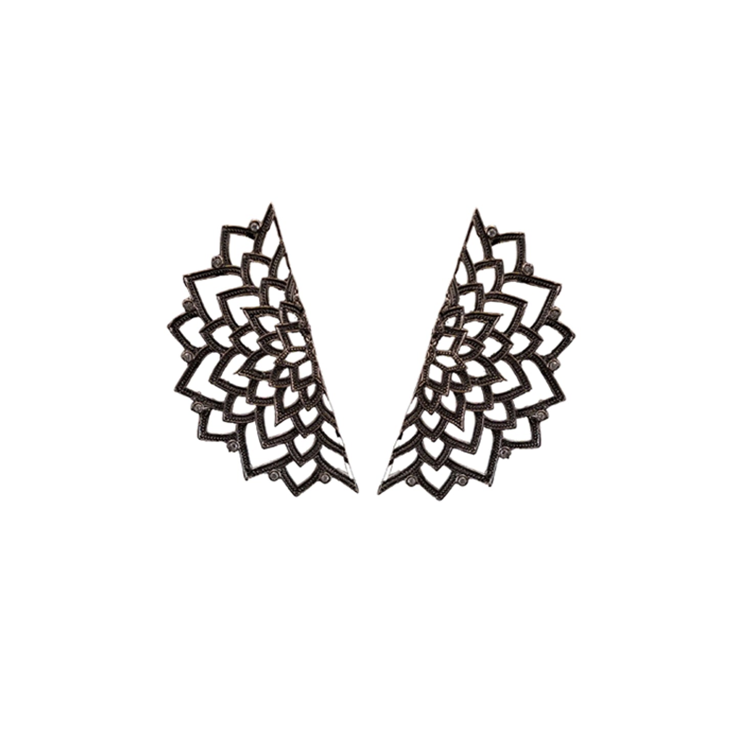 Angular mandala black outlines filigree blooming earrings   